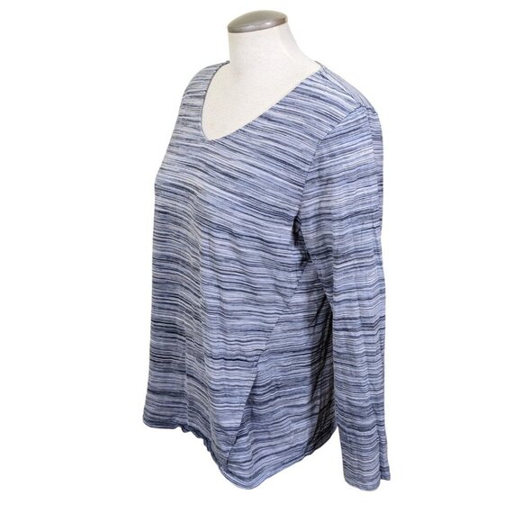 Pure Jill Pullover Top Womens Size L Gray Cotton Striped Long Sleeve Pockets - Picture 3 of 6